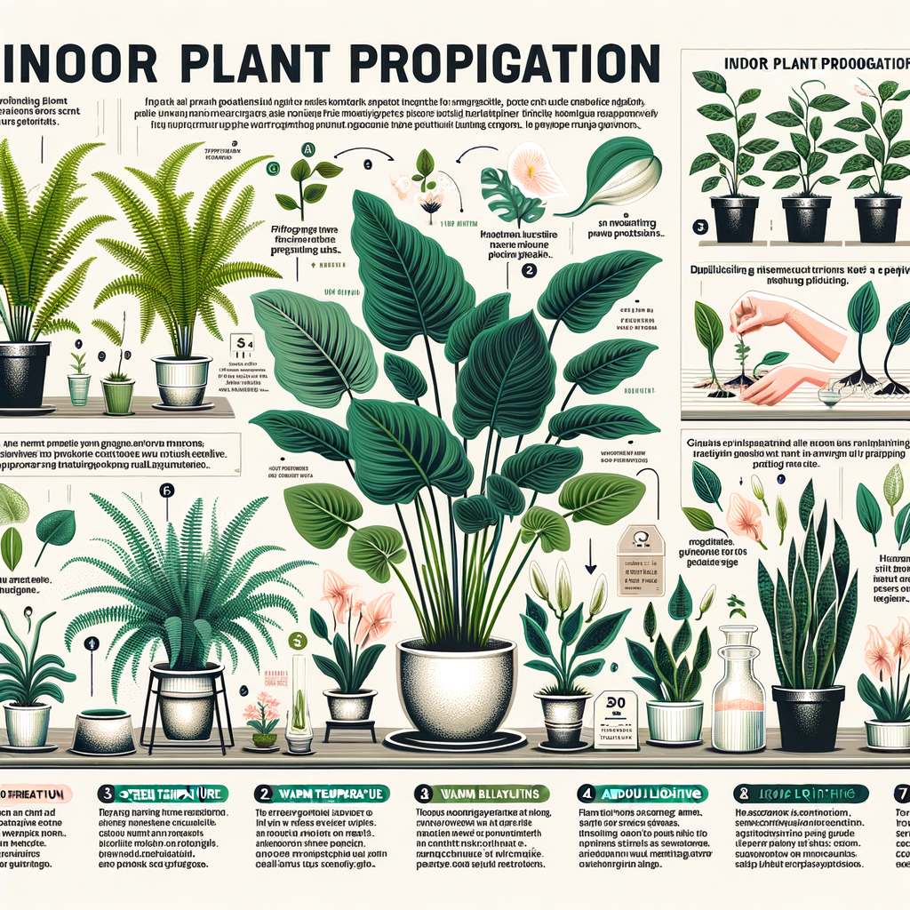 Easy-to-follow infographic illustrating indoor plant propagation steps, DIY techniques, and houseplant care tips for successful propagation of various houseplants.