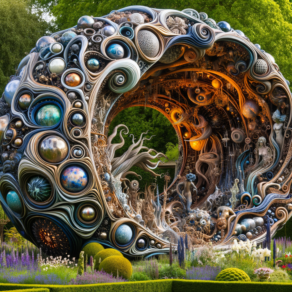 Expressive garden art pieces enhancing the beauty of a vibrant garden, illustrating the importance and role of personalized garden art in personal expression and aesthetics.