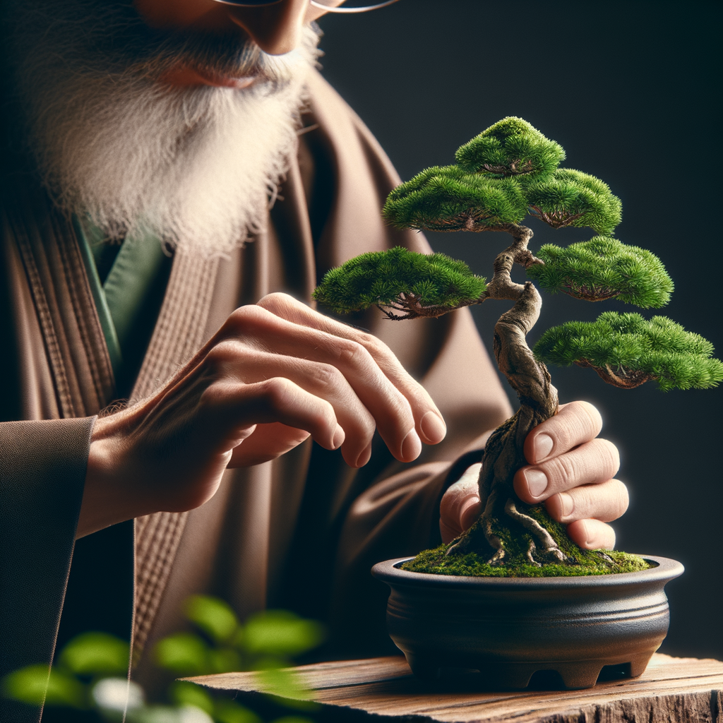 A beginner following a Bonsai care guide, illustrating the start of Bonsai cultivation and maintenance, showcasing Bonsai tree care and growing tips for beginners.